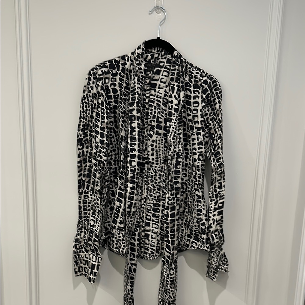 Black and White Silk Animal Print Blouse